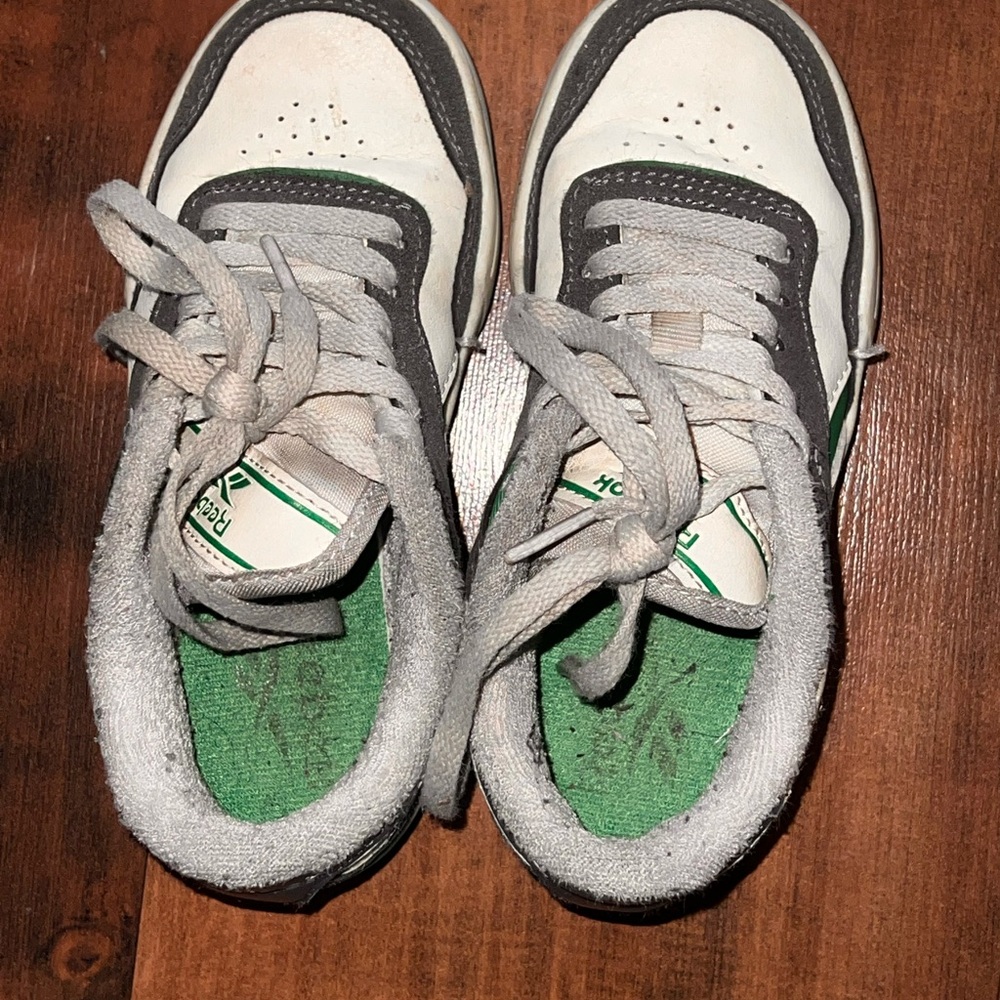 Reebok Kids Sneakers in White and Gray with Green Accents